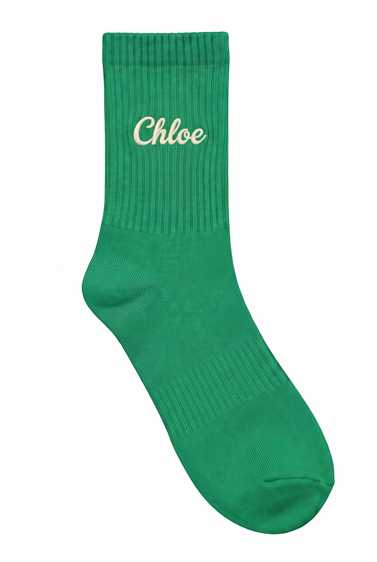 Green tennis socks with custom embroidery on the cuff