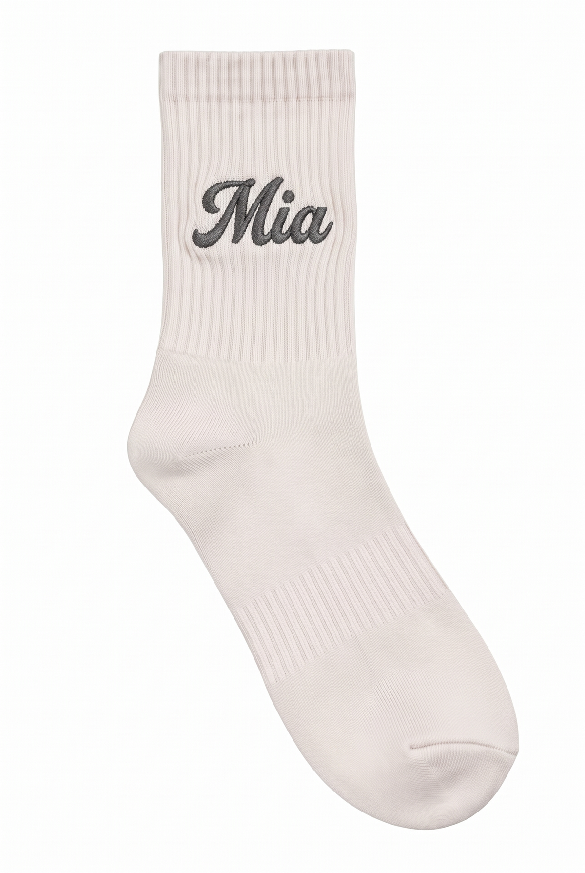Off White tennis socks with custom embroidery on the cuff