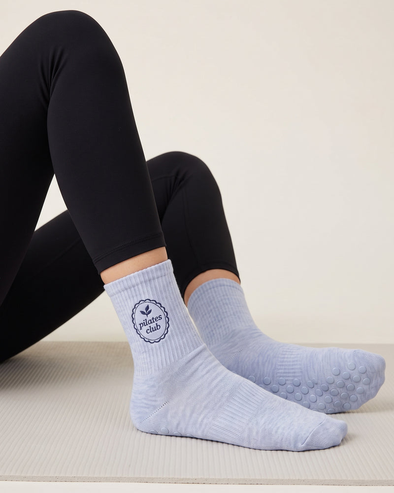 Wholesale Baby Blue Dot Grip Pilates Socks | Bulk Custom Embroidery, 100+ Pairs
