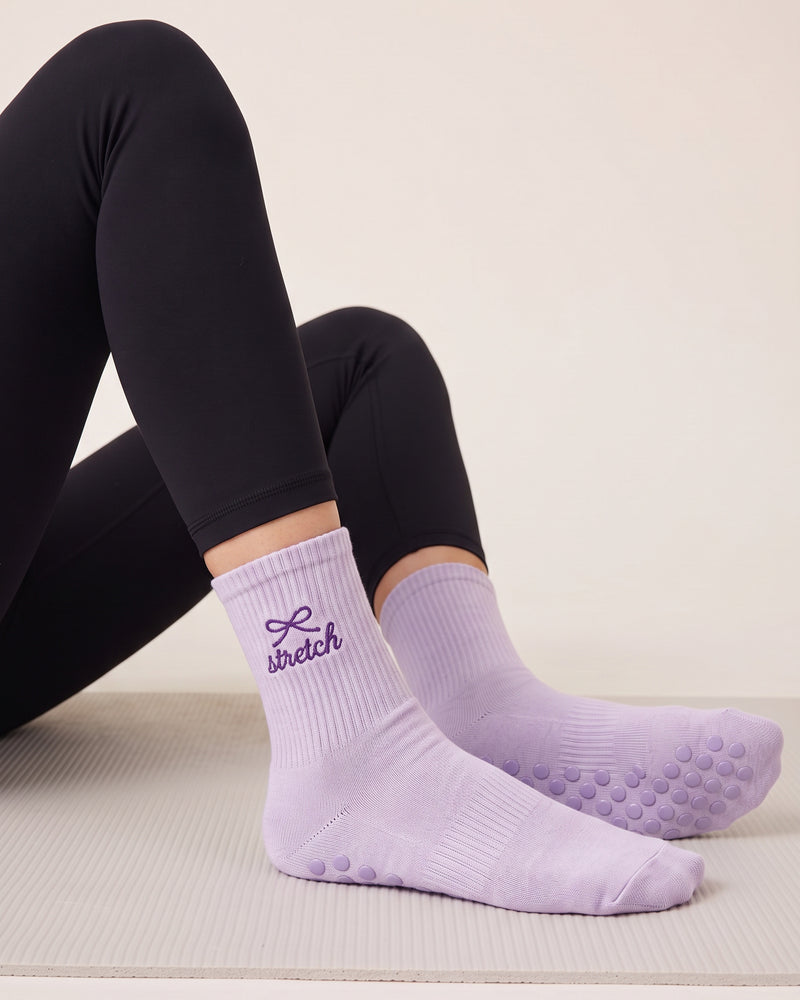 Lavender Dot Grip Pilates Socks | Personalized Embroidered Grip Socks for Women