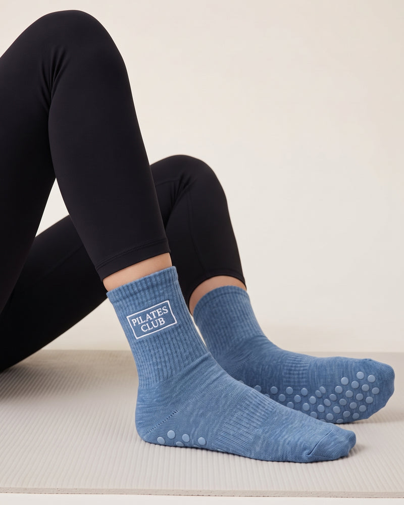 Blue Dot Grip Pilates Socks | Personalized Embroidered Grip Socks for Women