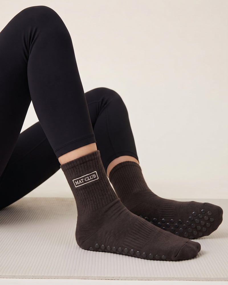 Wholesale Brown Dot Grip Pilates Socks | Bulk Custom Embroidery, 100+ Pairs