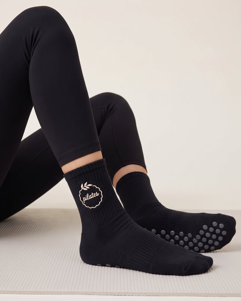 Black Dot Grip Pilates Socks | Personalized Embroidered Grip Socks for Women