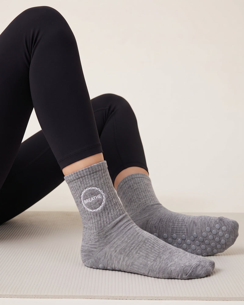 Grey Dot Grip Pilates Socks | Personalized Embroidered Grip Socks for Women