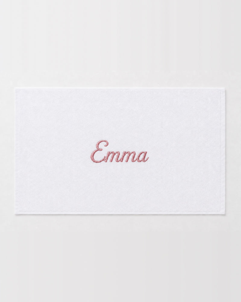 Emma Embroidered Bamboo Hand Towel | Personalized Name Towel, Dusty pink Script on White