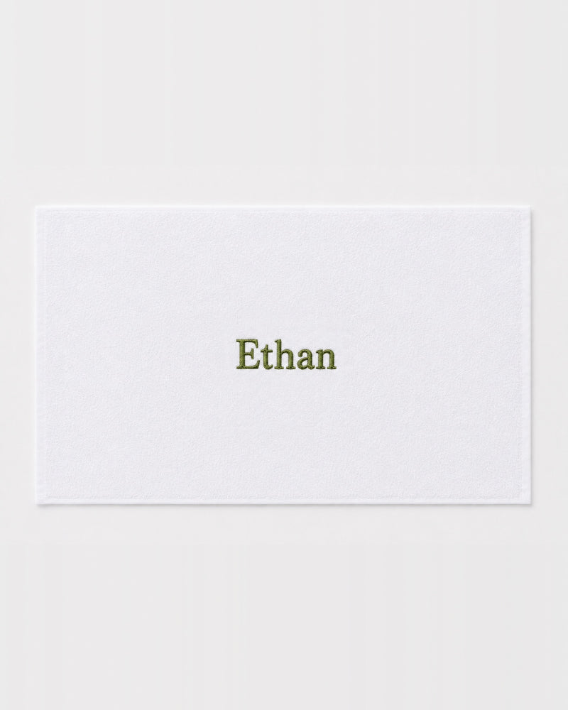Ethan Embroidered Bamboo Hand Towel | Personalized Name Towel, Olive green Serif on White