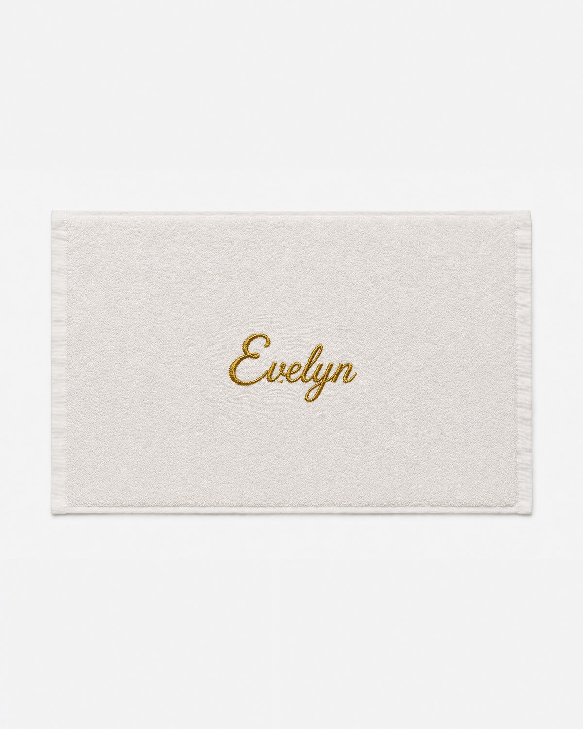 Evelyn personalized bamboo hand towel, gold script embroidery on ivory