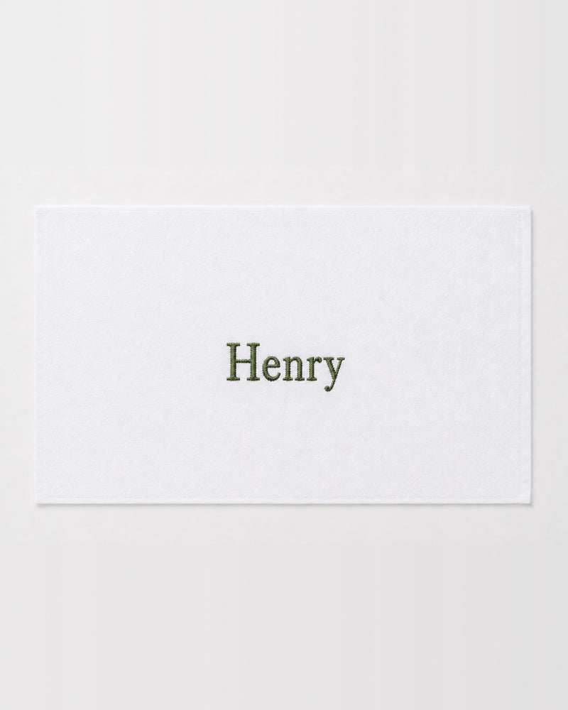 Henry Embroidered Bamboo Hand Towel | Personalized Name Towel, Forest green Serif on White