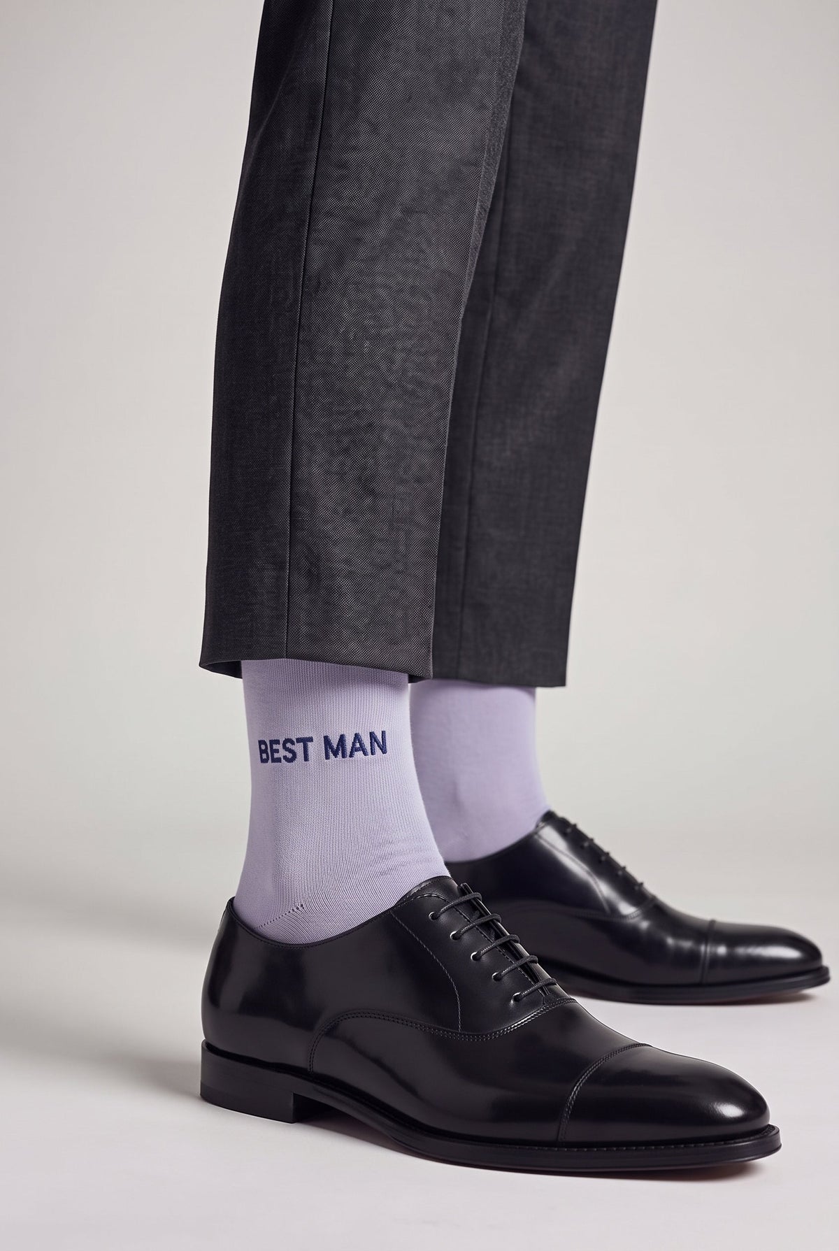 Ice Blue personalized embroidered plain dress socks, worn, second angle — made to order