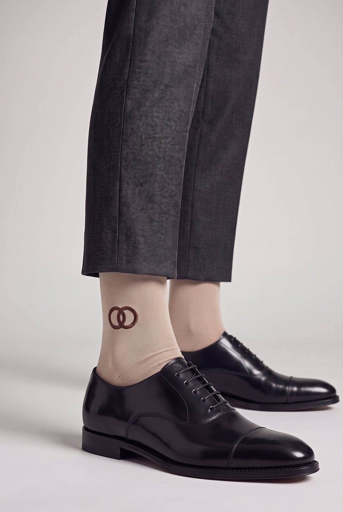 Camel personalized embroidered plain dress socks, worn, second angle — made to order