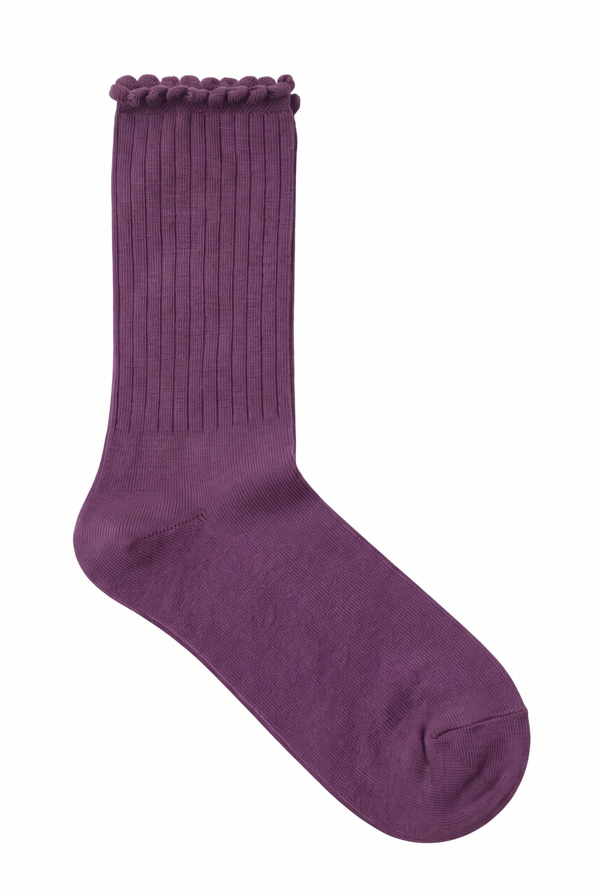 Deep Plum ruffle socks, blank — no embroidery