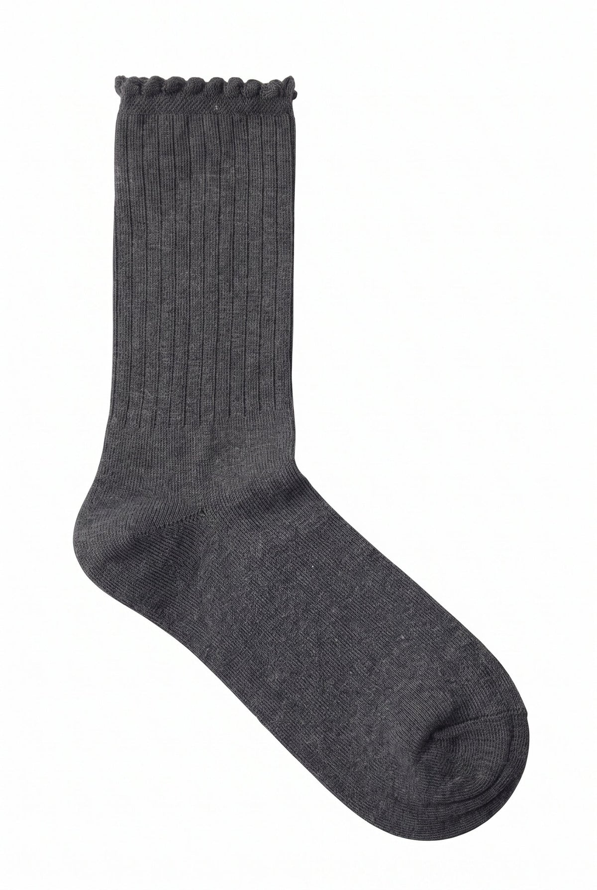Heather Charcoal ruffle socks, blank — no embroidery