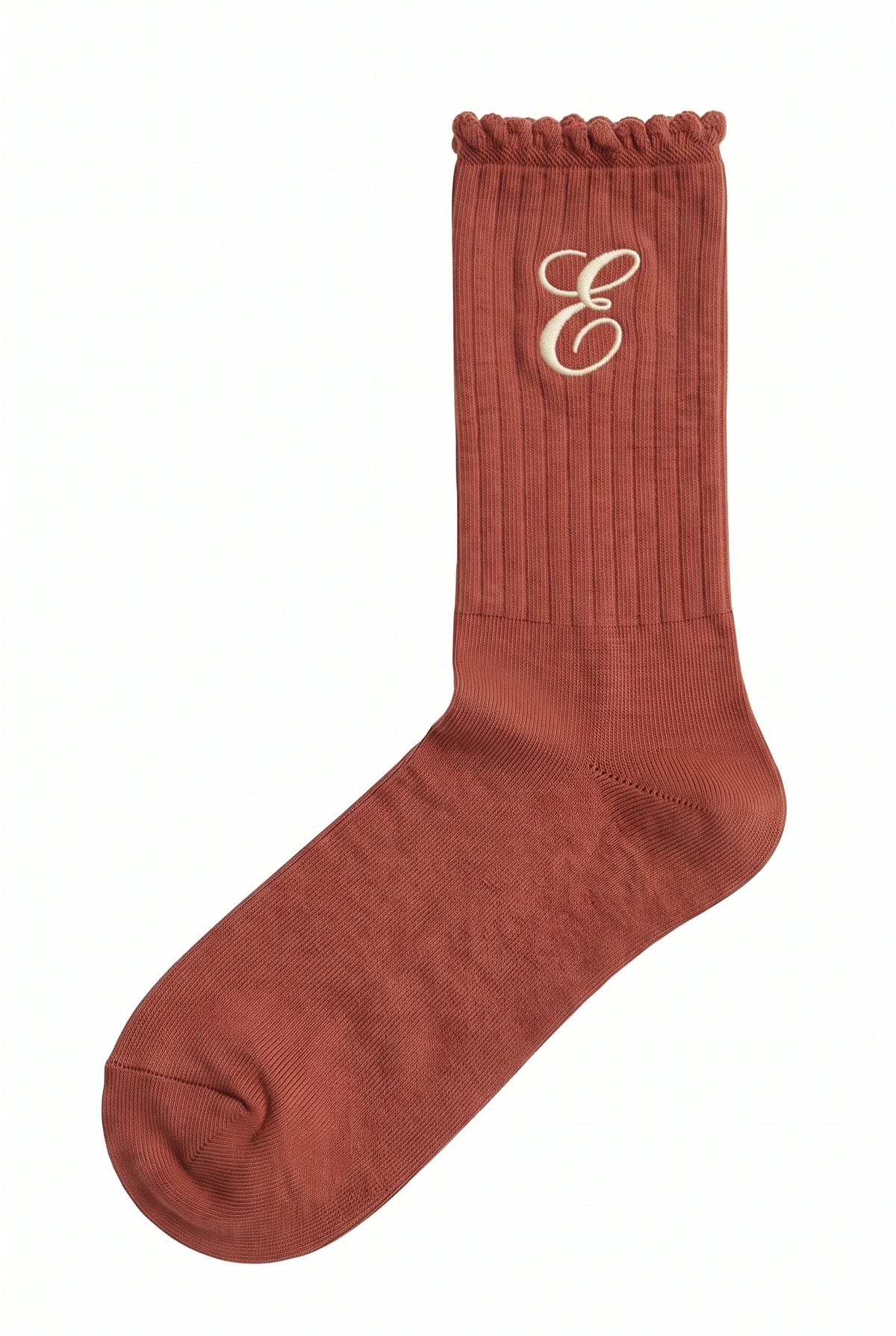 Embroidered Text Socks in terracotta