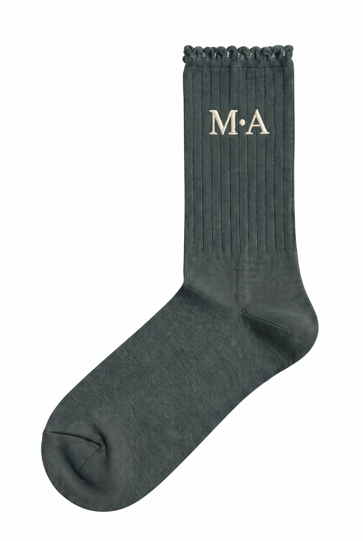 Embroidered Text Socks in dark forest green