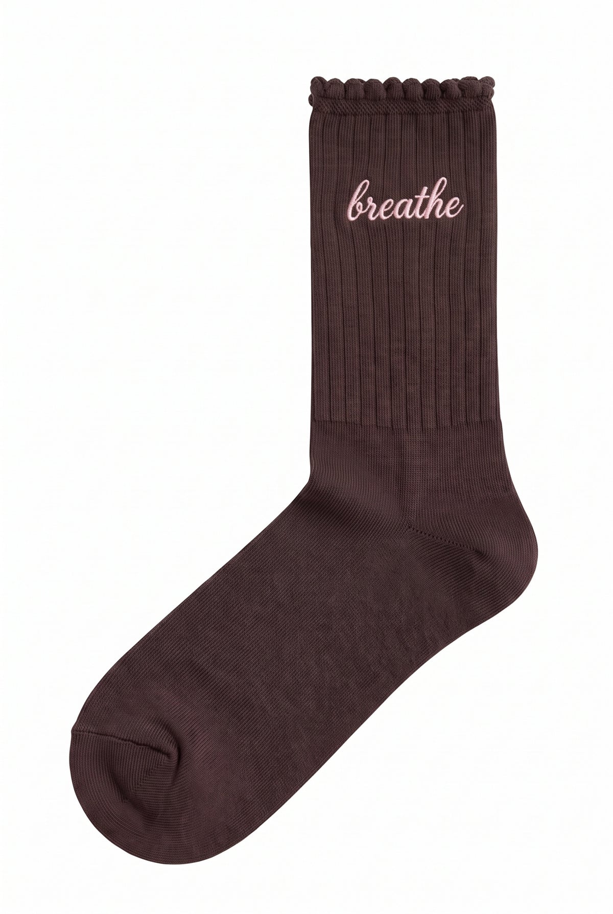 Embroidered Text Socks in burgundy brown