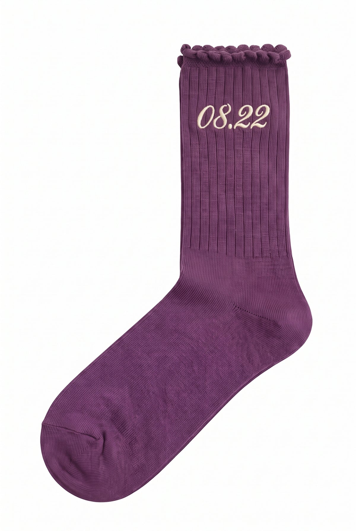 Embroidered Text Socks in deep plum