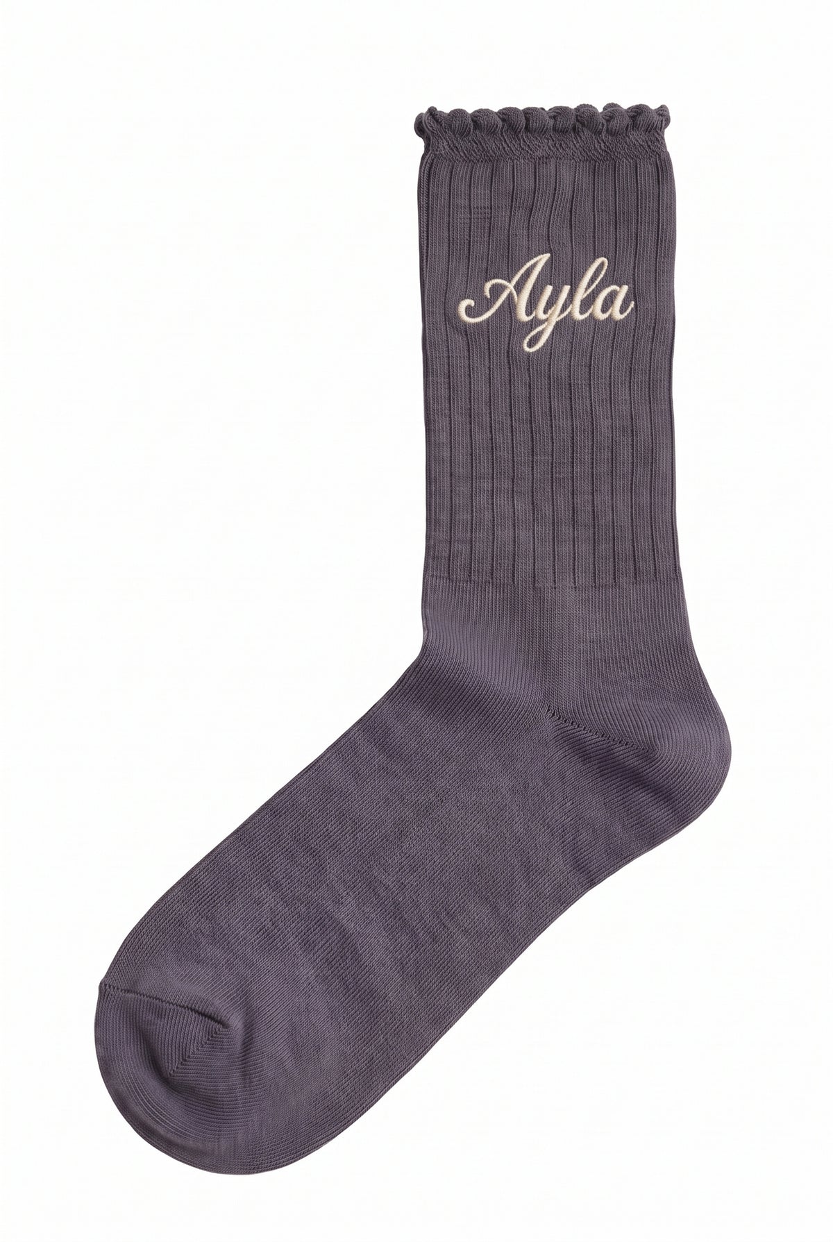 Embroidered Text Socks in charcoal