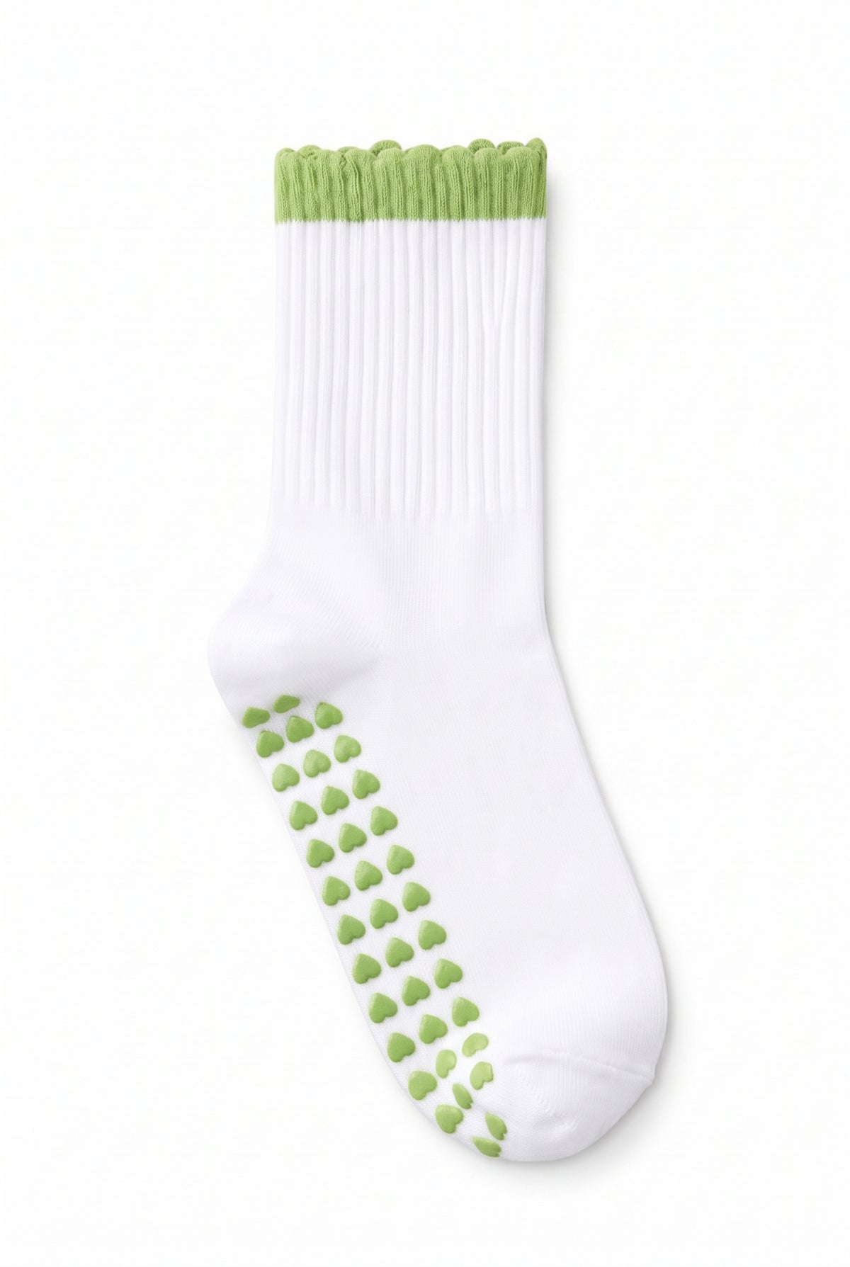 Green ruffle pilates grip socks, blank — no embroidery