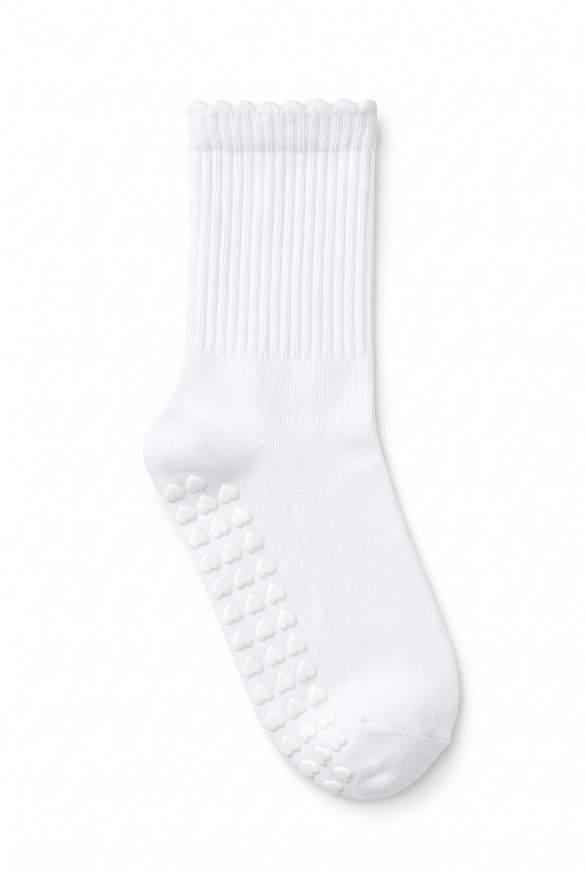 Optical White ruffle pilates grip socks, blank — no embroidery