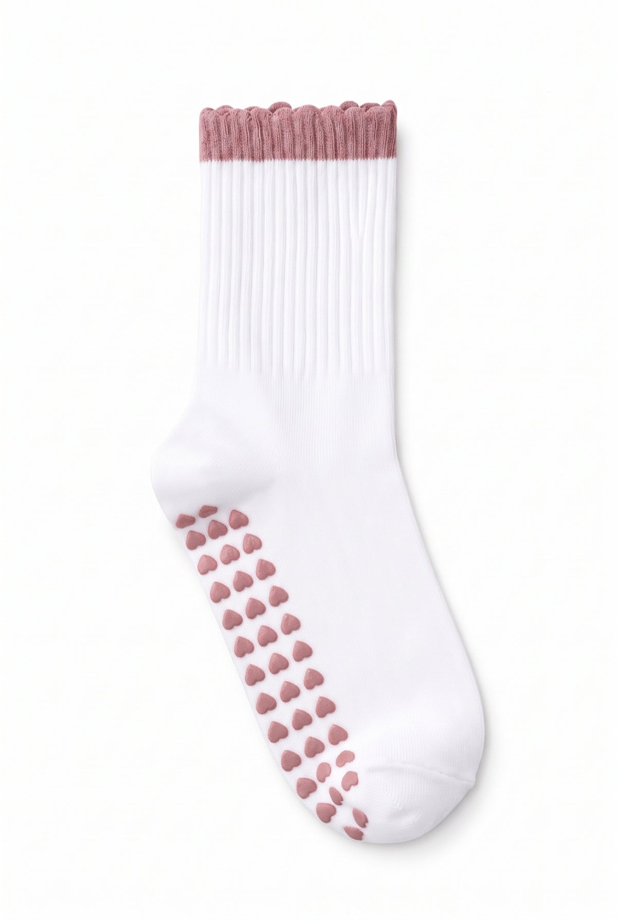 Pink ruffle pilates grip socks, blank — no embroidery