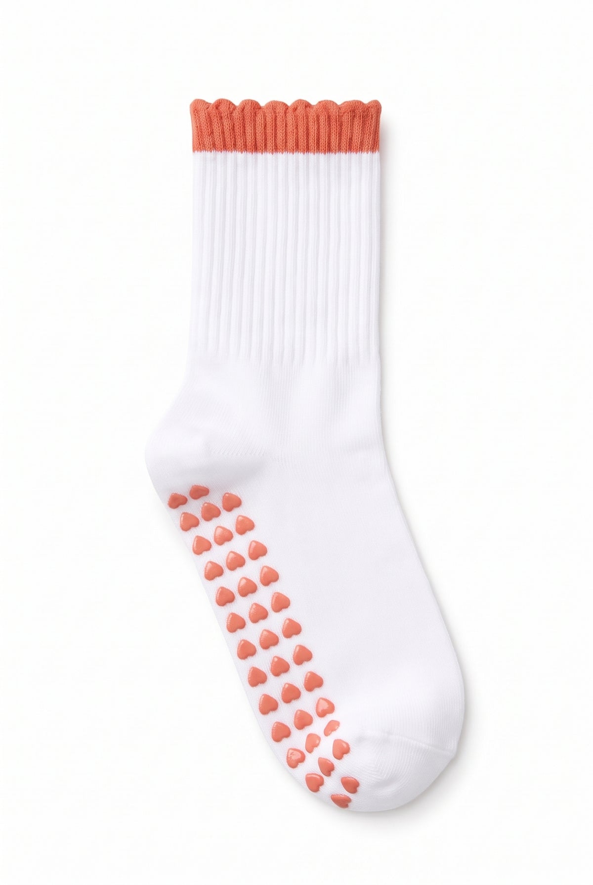 Orange ruffle pilates grip socks, blank — no embroidery