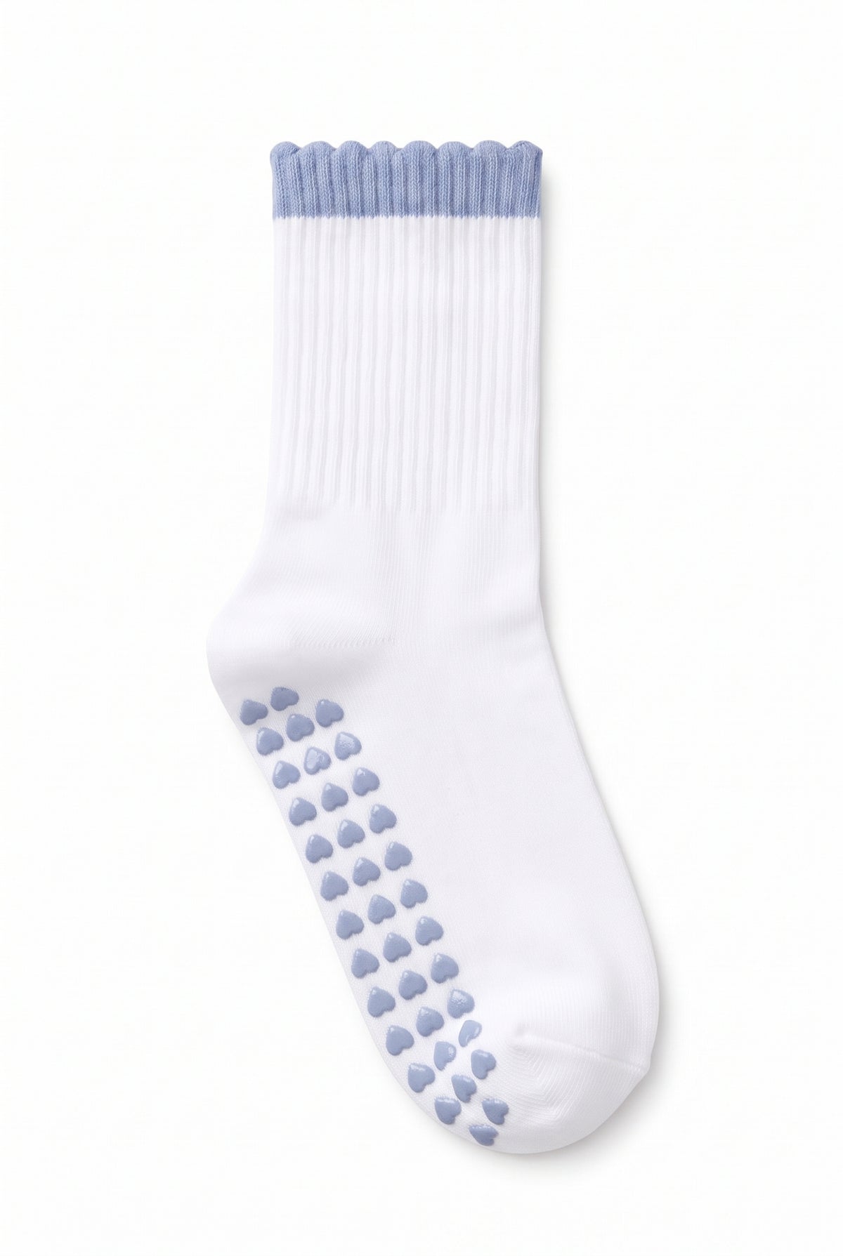Light Blue ruffle pilates grip socks, blank — no embroidery