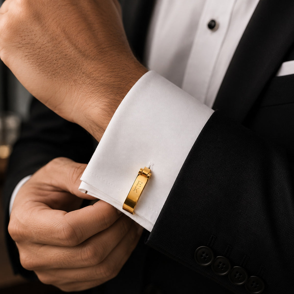 Personalized Name Bar Cufflinks | Custom Engraved Initial Wrap Cufflinks