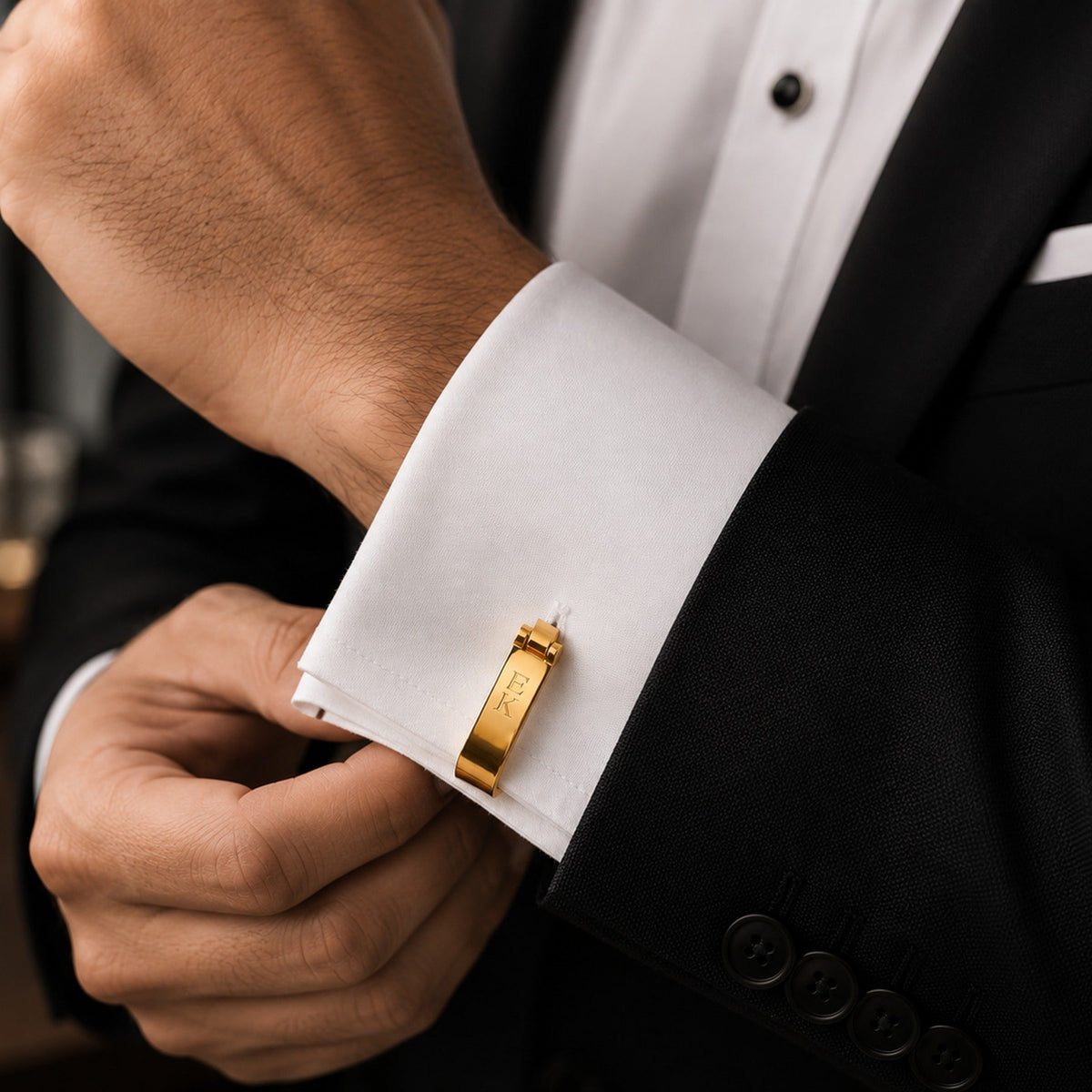 Personalized Name Bar Cufflinks | Custom Engraved Initial Wrap Cufflinks
