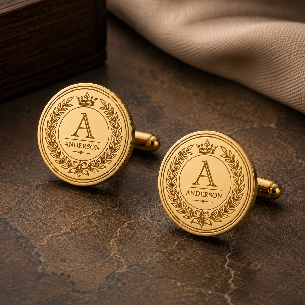 Personalized Monogram Crown Cufflinks | Custom Engraved Initial & Name Gift