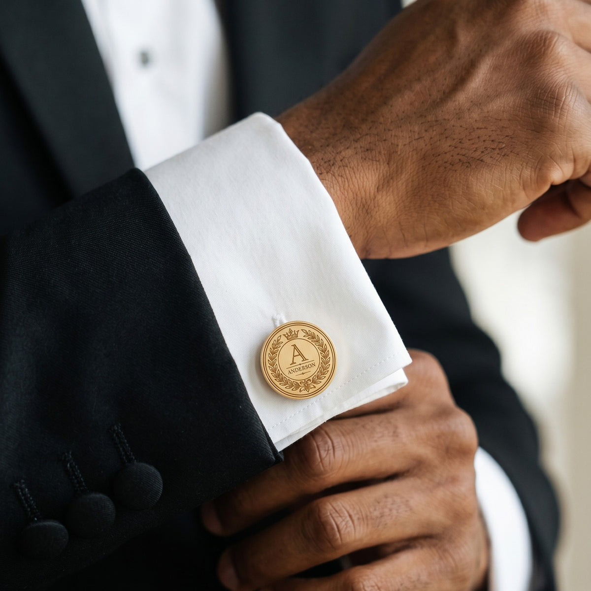 Personalized Monogram Crown Cufflinks | Custom Engraved Initial & Name Gift
