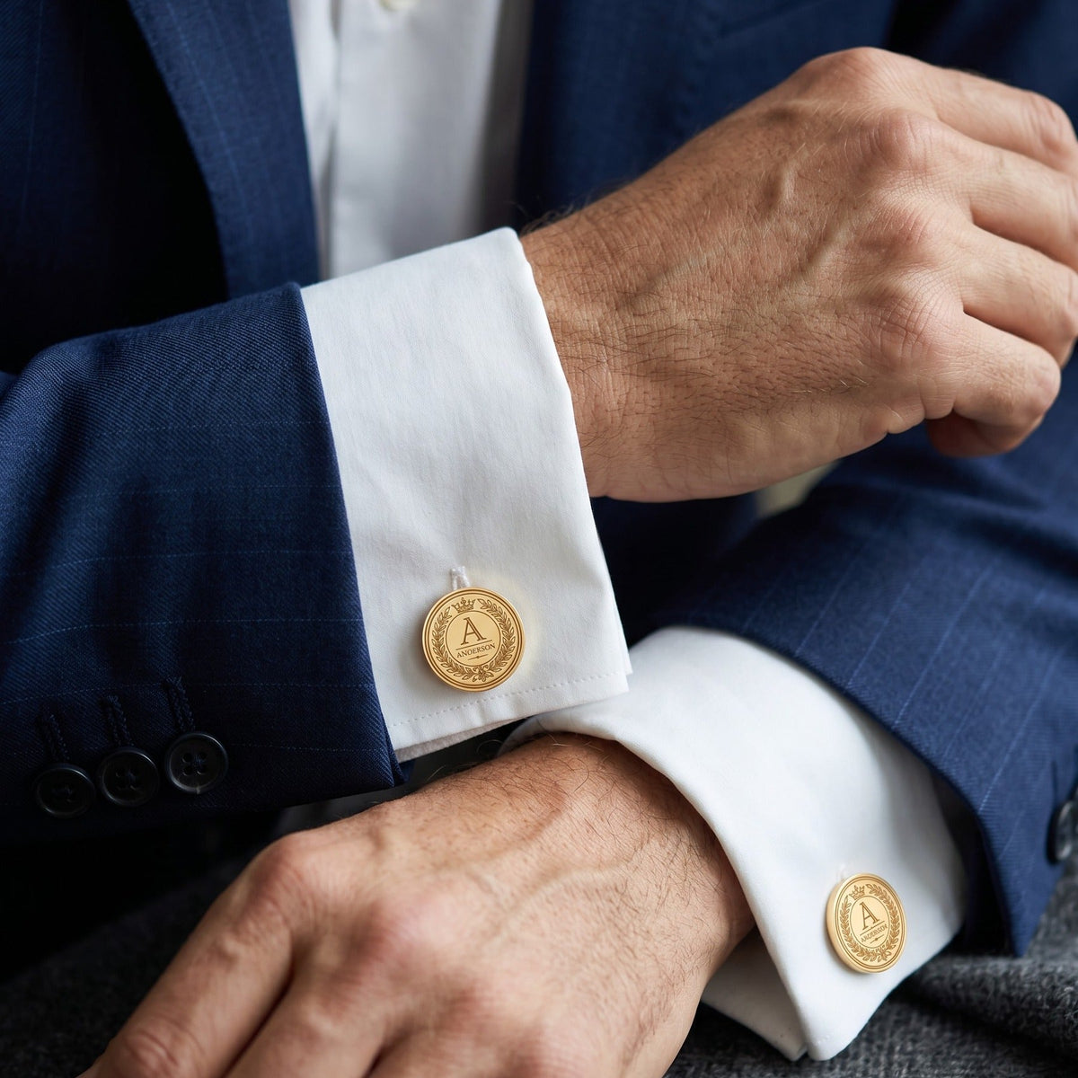 Personalized Monogram Crown Cufflinks | Custom Engraved Initial & Name Gift