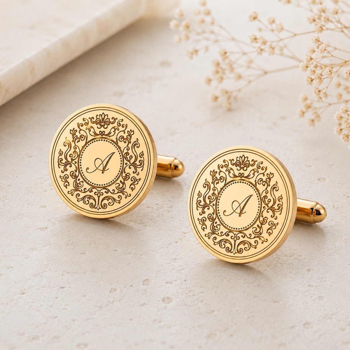 Personalized Initial Cufflinks | Ornate Engraved Monogram Cufflinks for Men