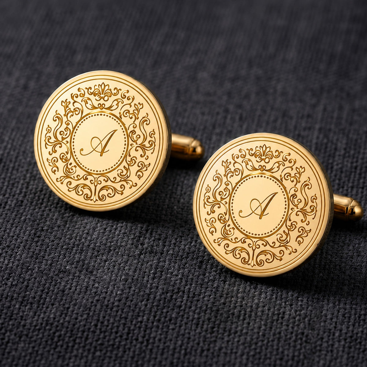 Personalized Initial Cufflinks | Ornate Engraved Monogram Cufflinks for Men