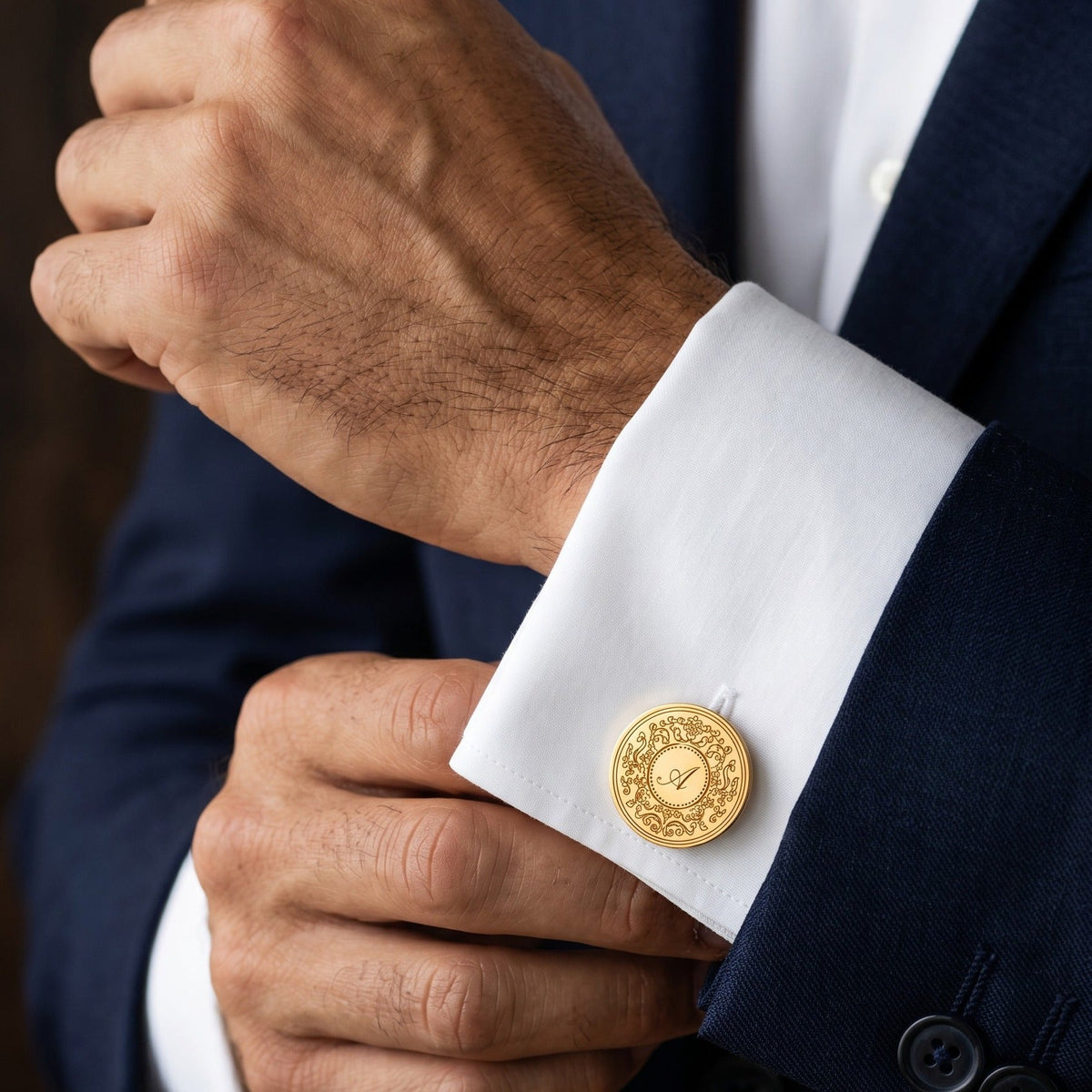 Personalized Initial Cufflinks | Ornate Engraved Monogram Cufflinks for Men