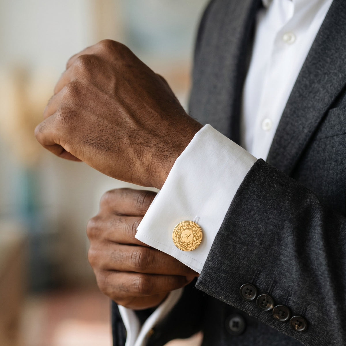 Personalized Initial Cufflinks | Ornate Engraved Monogram Cufflinks for Men