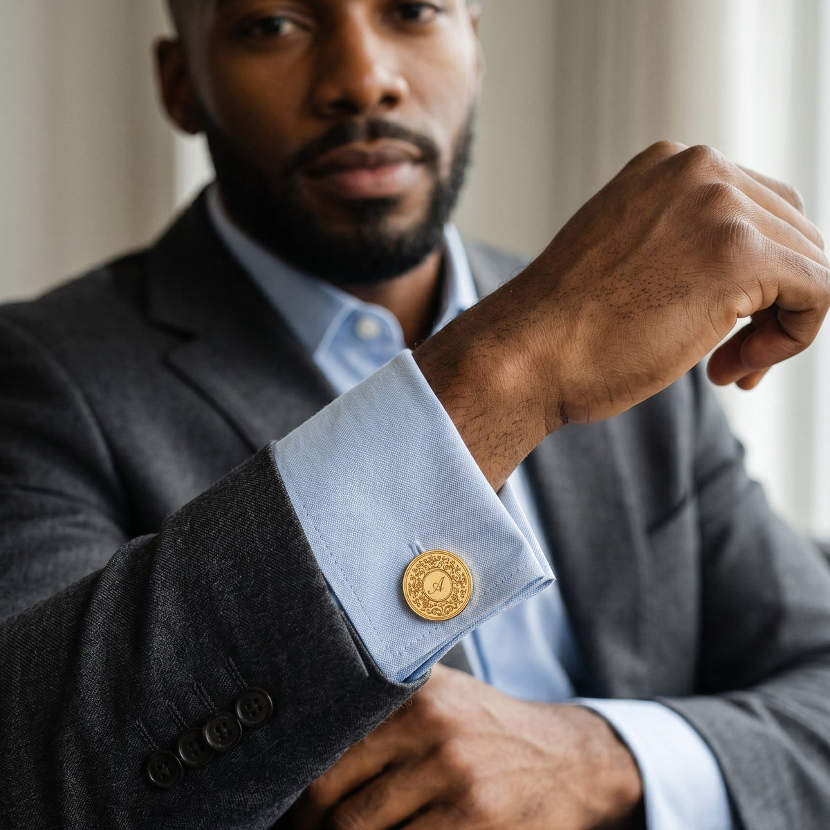 Personalized Initial Cufflinks | Ornate Engraved Monogram Cufflinks for Men