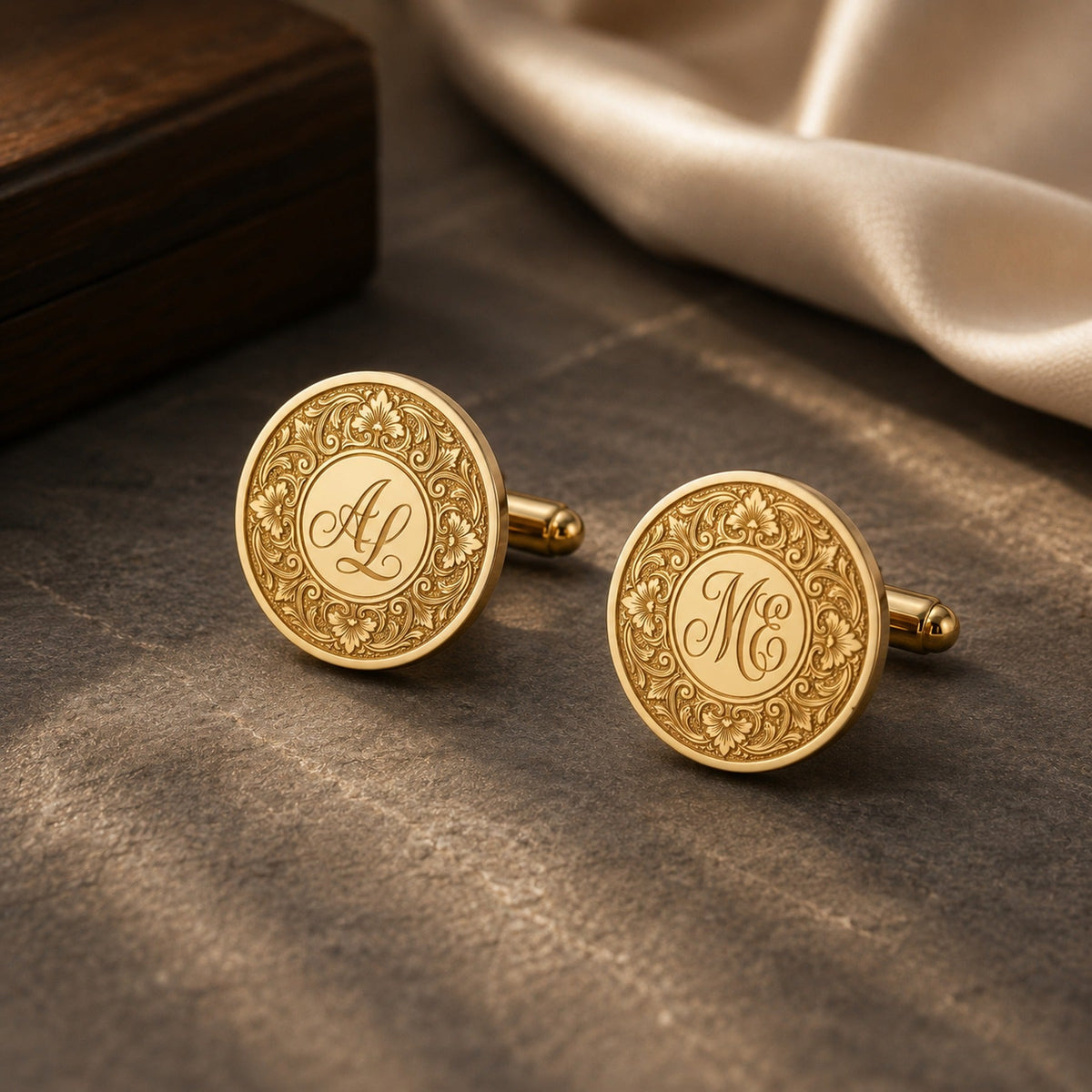 Personalized Monogram Cufflinks | Engraved Floral Initial Cufflinks for Men