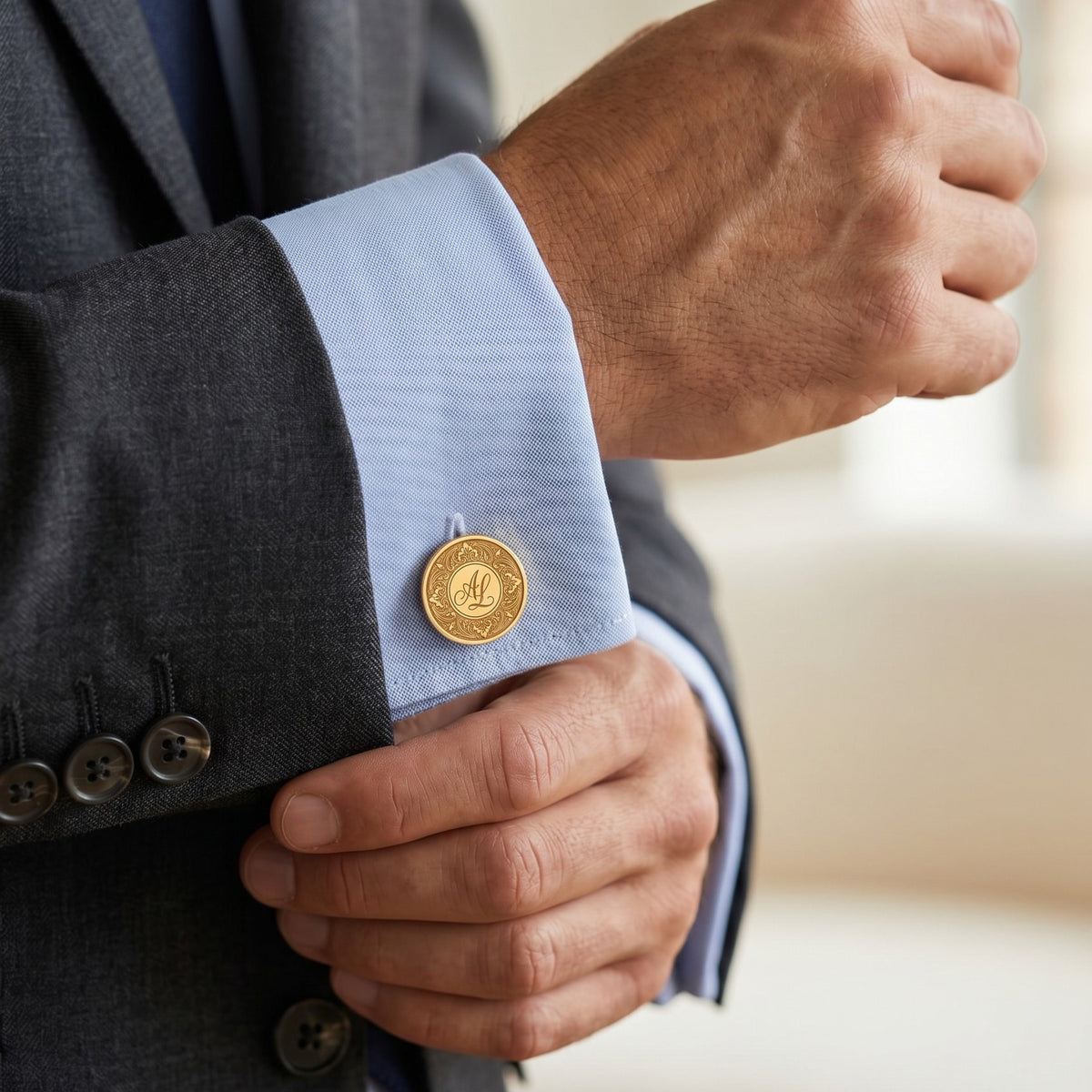 Personalized Monogram Cufflinks | Engraved Floral Initial Cufflinks for Men
