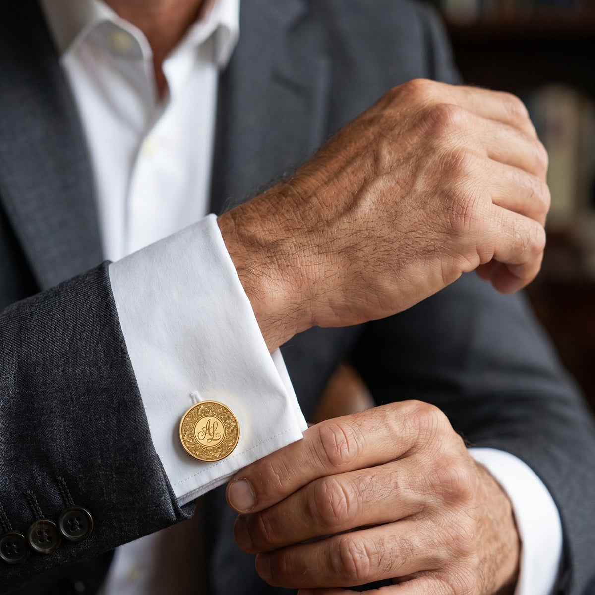 Personalized Monogram Cufflinks | Engraved Floral Initial Cufflinks for Men
