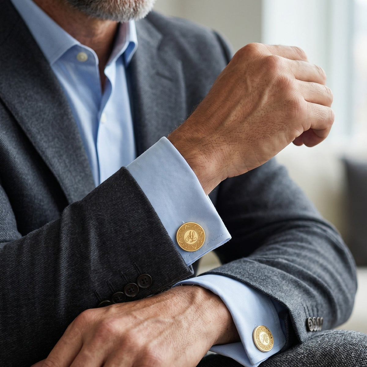 Personalized Monogram Cufflinks | Engraved Floral Initial Cufflinks for Men
