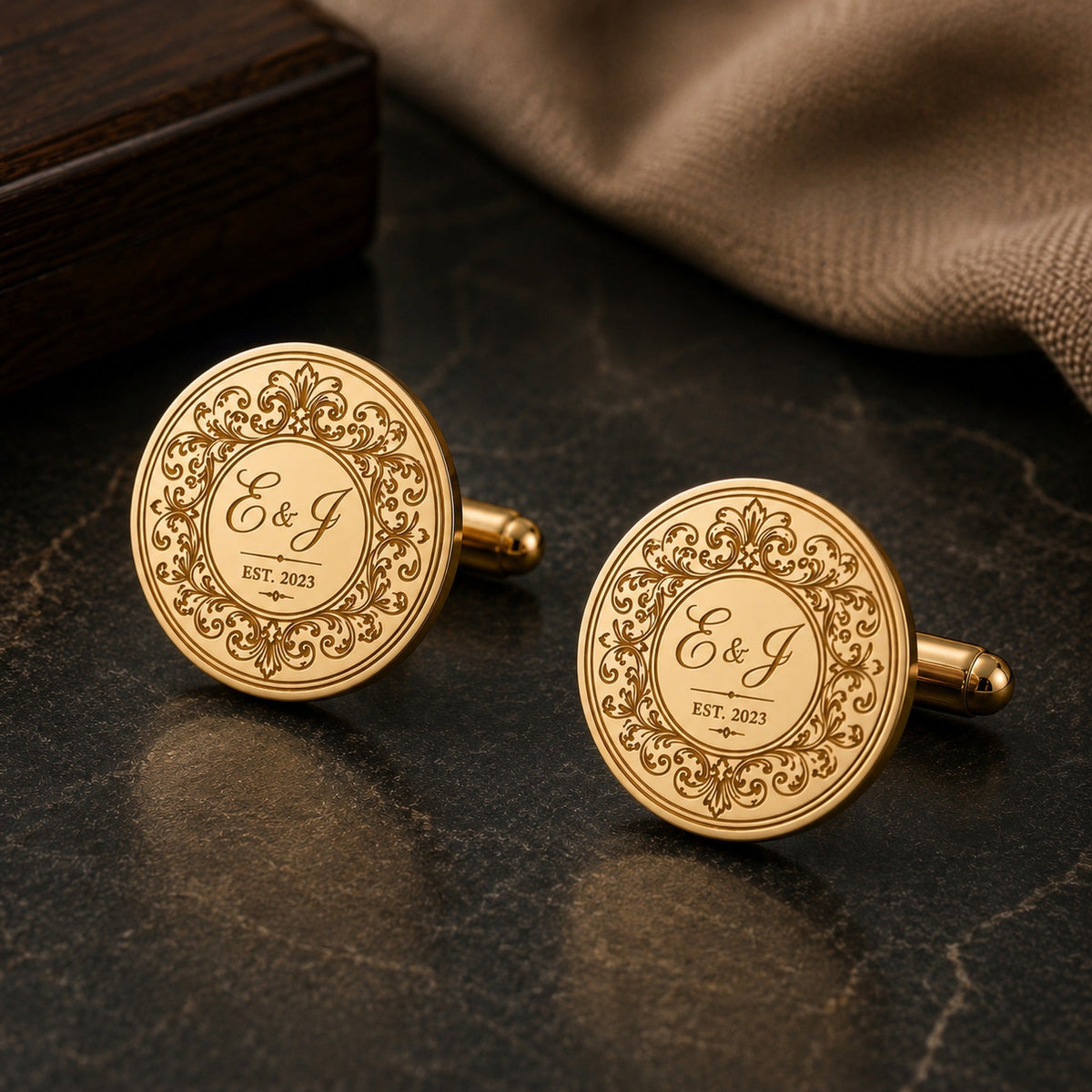 Couple Initials Est. Date Cufflinks | Personalized Engraved Wedding Groom Gift