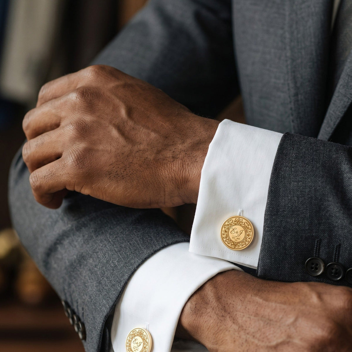 Couple Initials Est. Date Cufflinks | Personalized Engraved Wedding Groom Gift