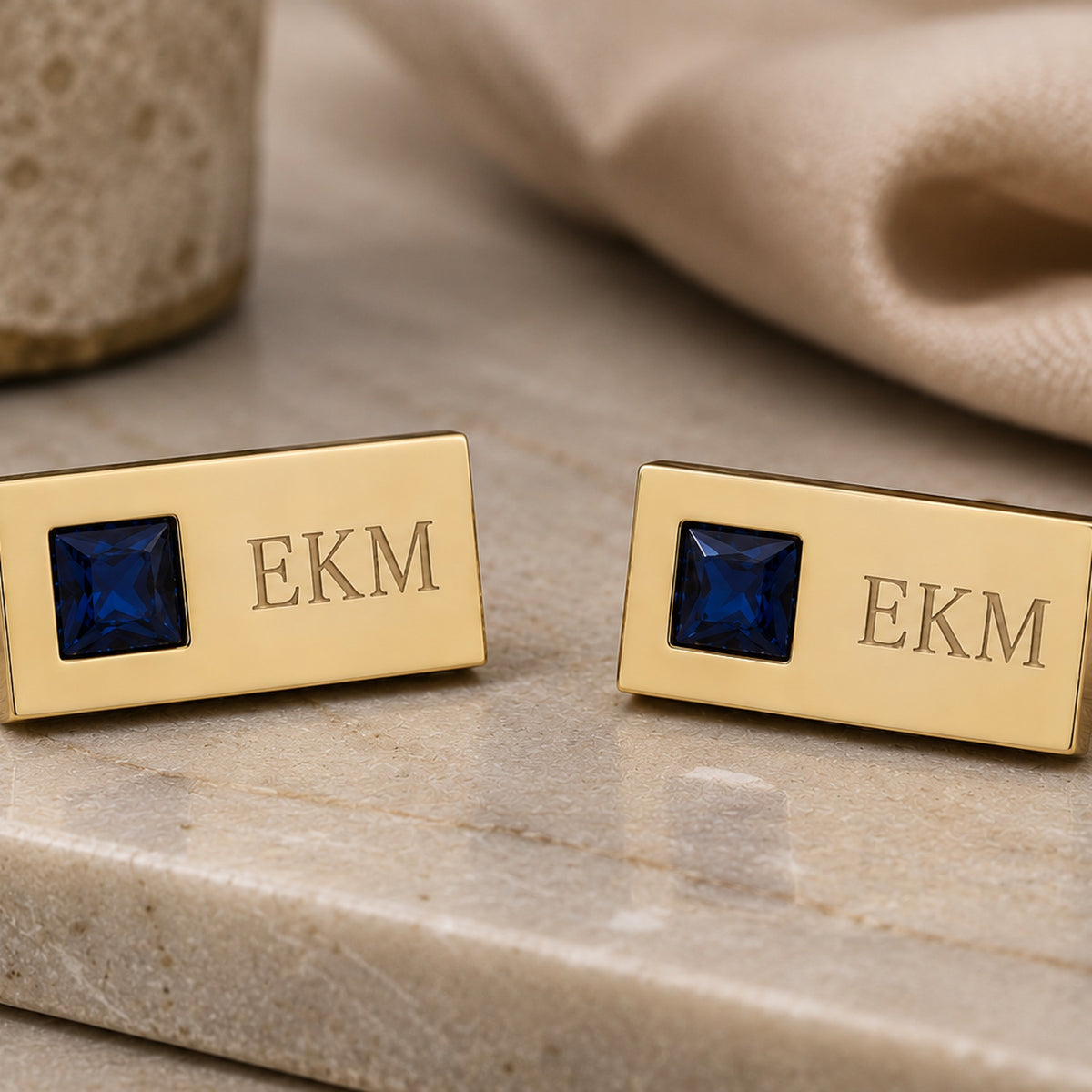 Personalized Monogram Stone Cufflinks | Custom Engraved Initials Groom Gift