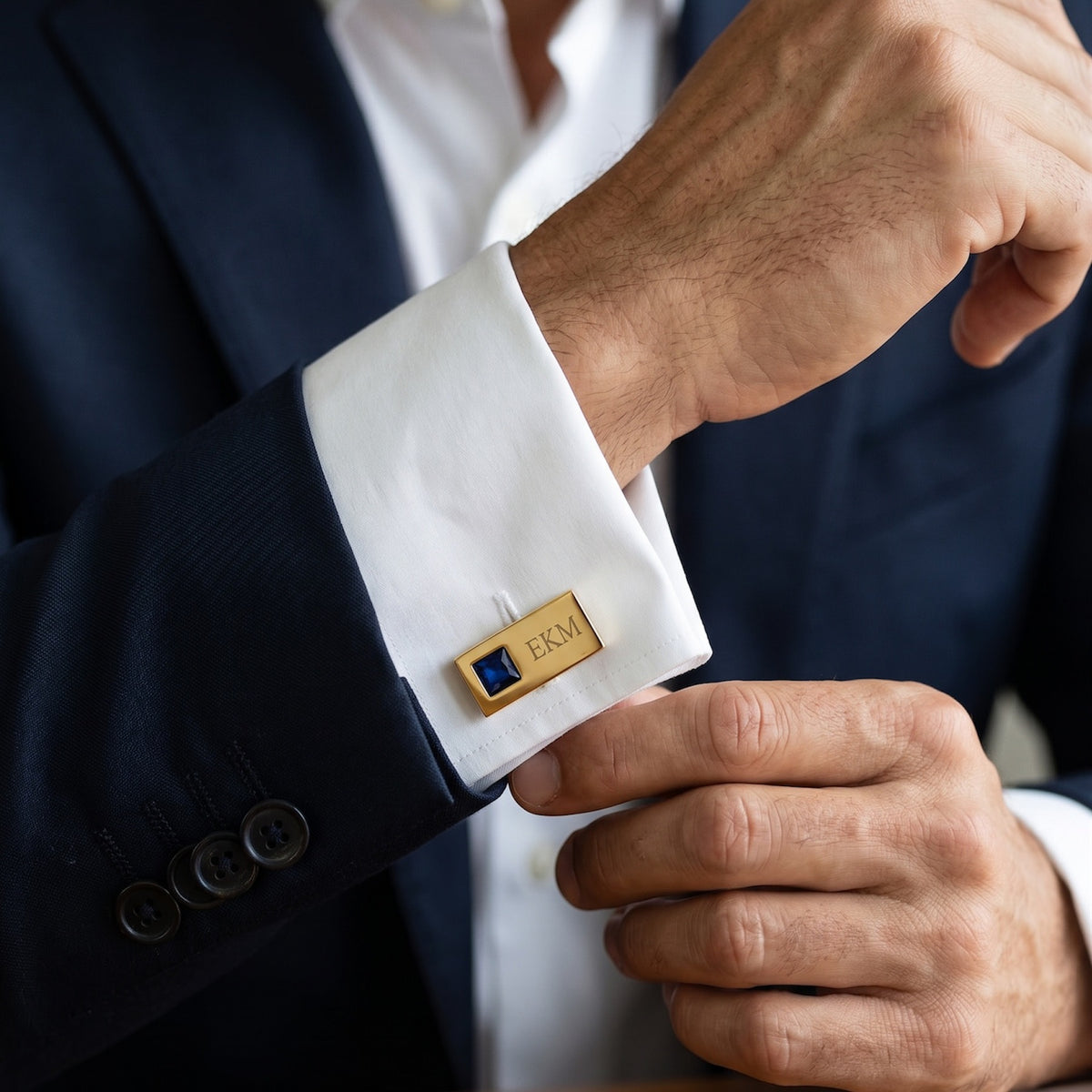 Personalized Monogram Stone Cufflinks | Custom Engraved Initials Groom Gift