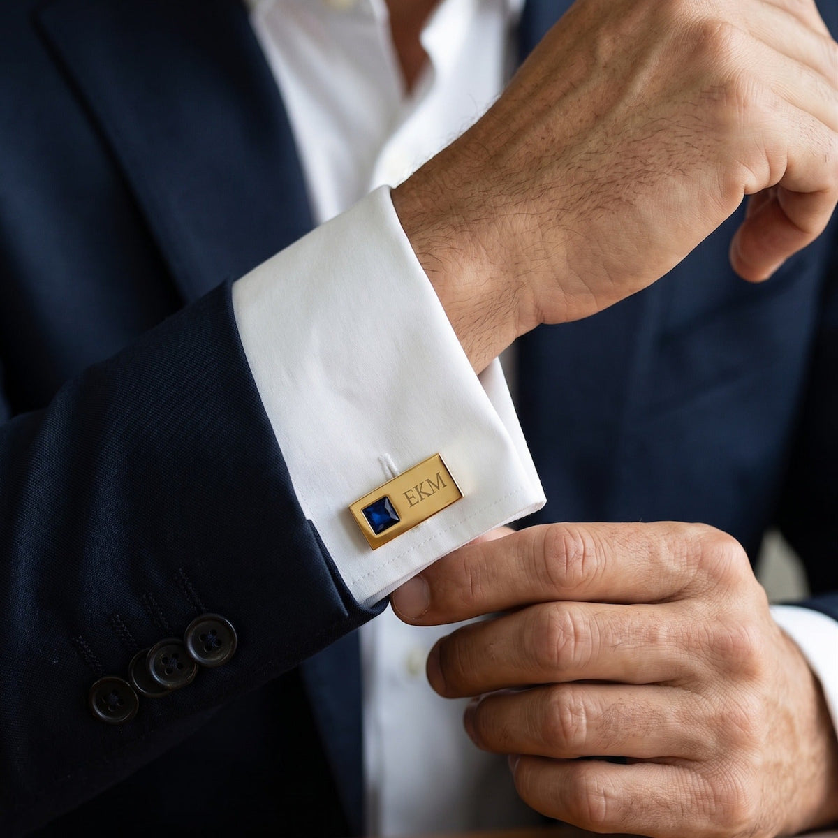 Personalized Monogram Stone Cufflinks | Custom Engraved Initials Groom Gift