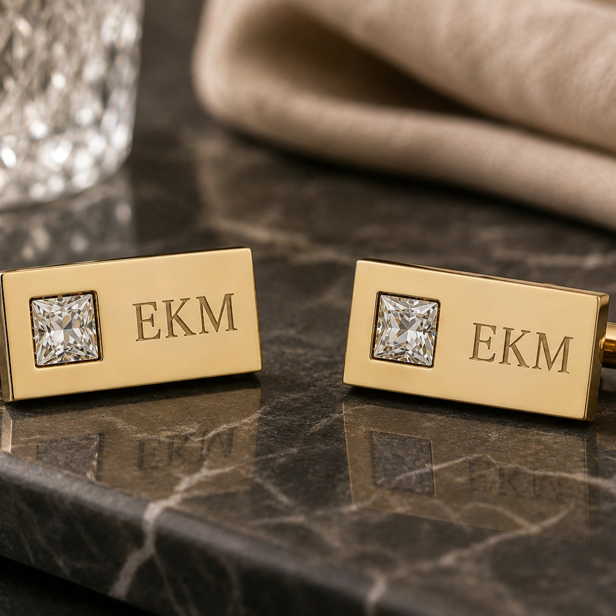 Personalized Monogram Stone Cufflinks | Custom Engraved Initials Groom Gift