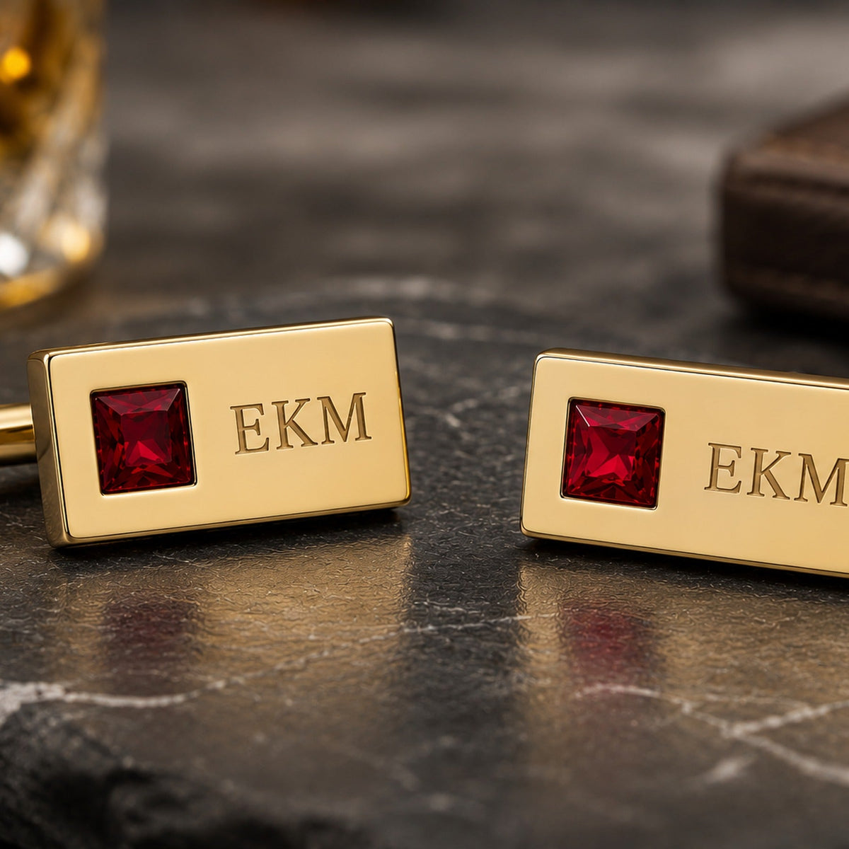 Personalized Monogram Stone Cufflinks | Custom Engraved Initials Groom Gift