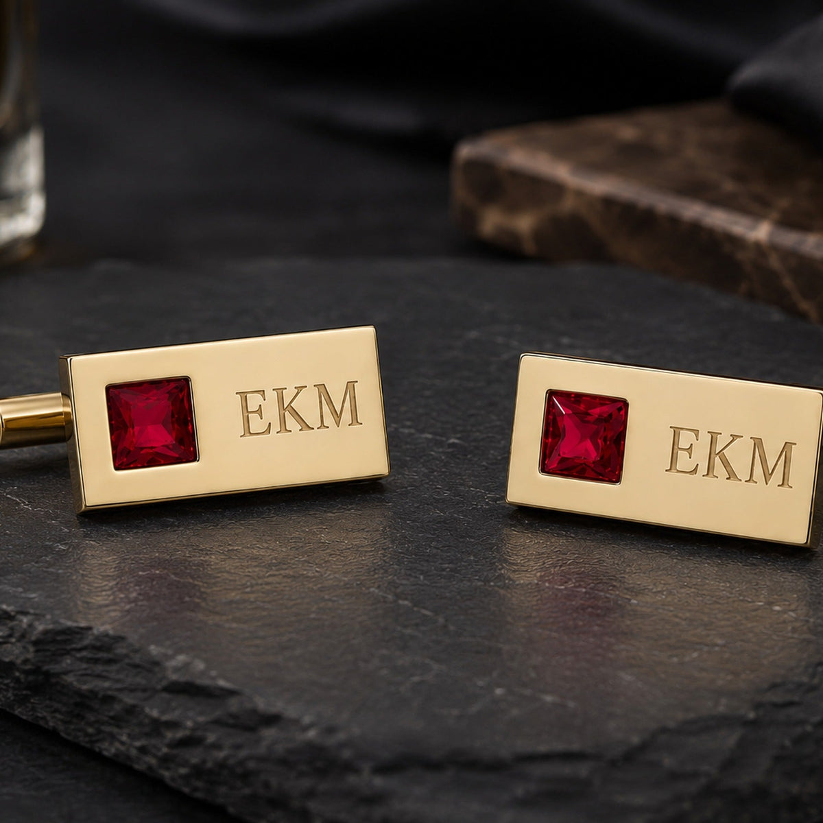 Personalized Monogram Stone Cufflinks | Custom Engraved Initials Groom Gift