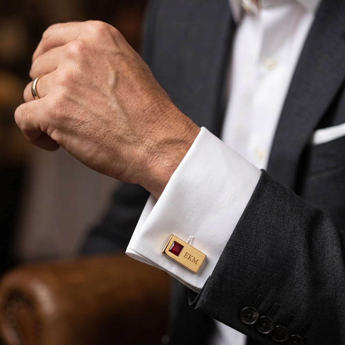 Personalized Monogram Stone Cufflinks | Custom Engraved Initials Groom Gift