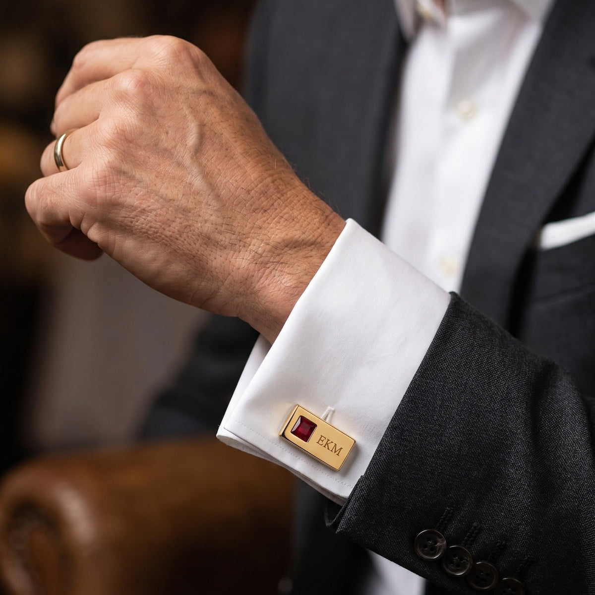 Personalized Monogram Stone Cufflinks | Custom Engraved Initials Groom Gift